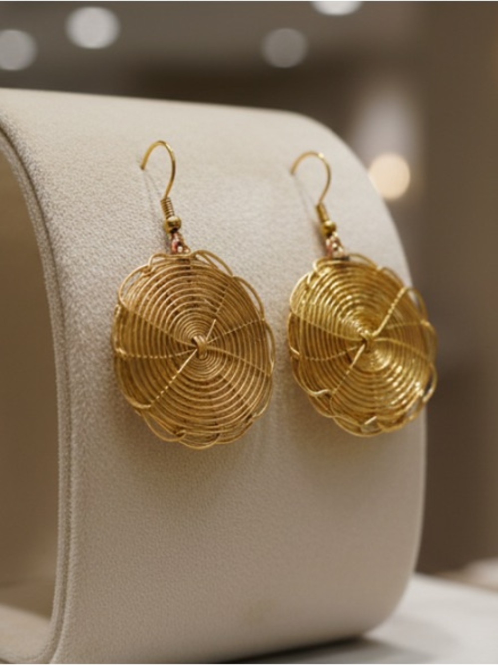 Brass round disc Basketweave earrings